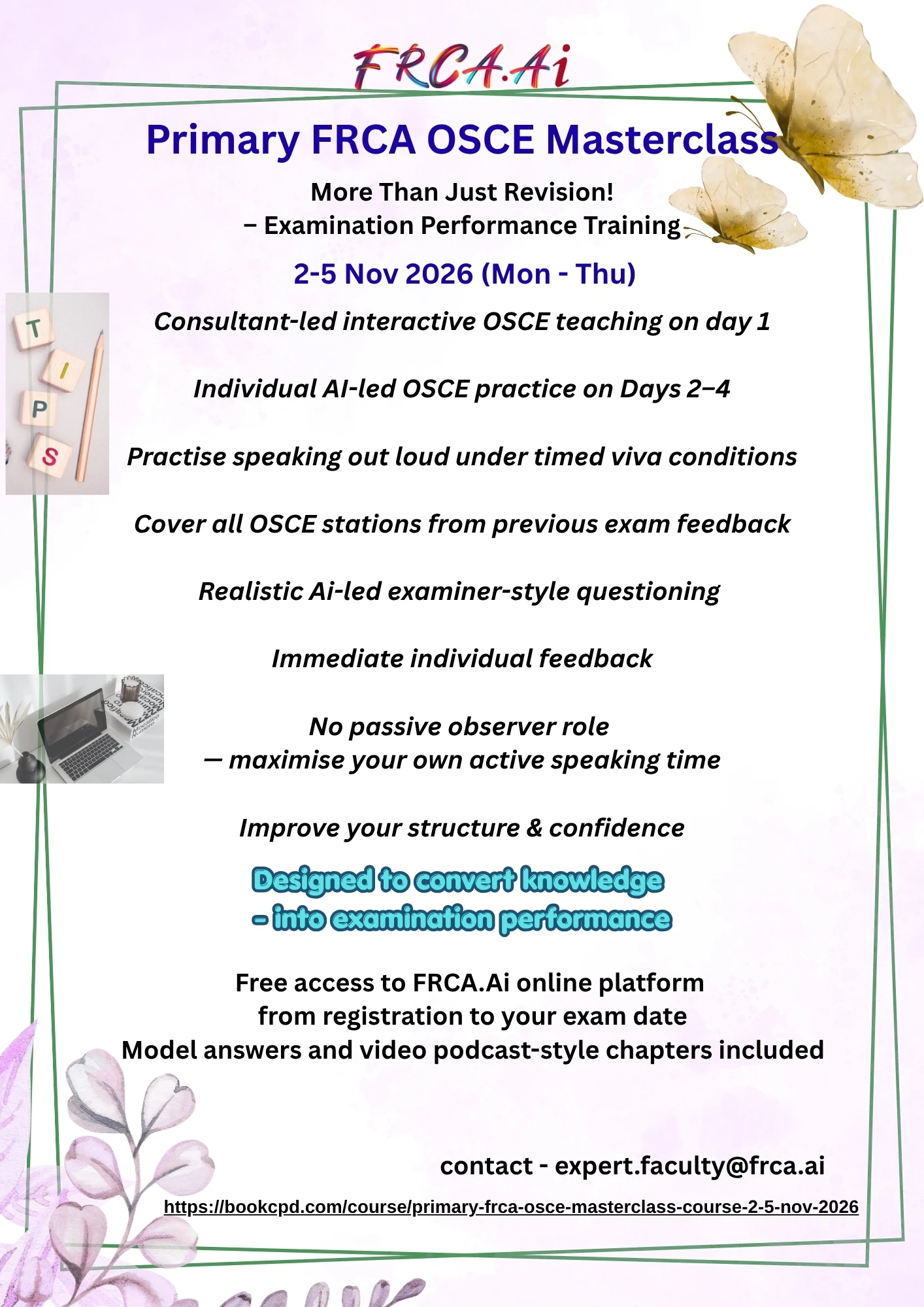 Primary FRCA OSCE Masterclass | 2-5 Nov 2026 | 4-Day Online Course