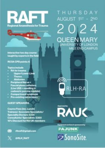 **** FULLY BOOKED **** RAfT - Regional Anaesthesia for Trauma Course - 01/08/24 to 02/08/24