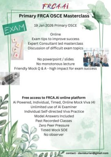 Primary FRCA OSCE Masterclass - 19 Jan 2026