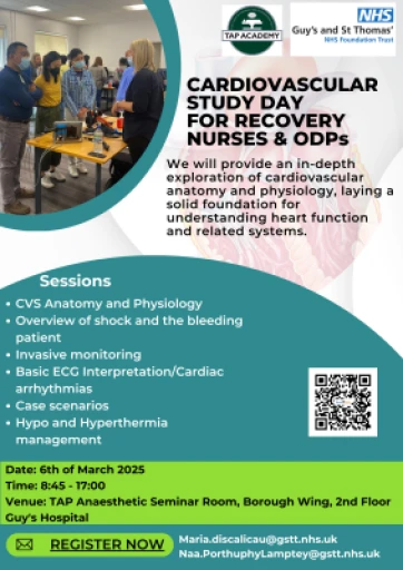 Cardiovascular Study day for Recovery Nurses and ODPs March 2025