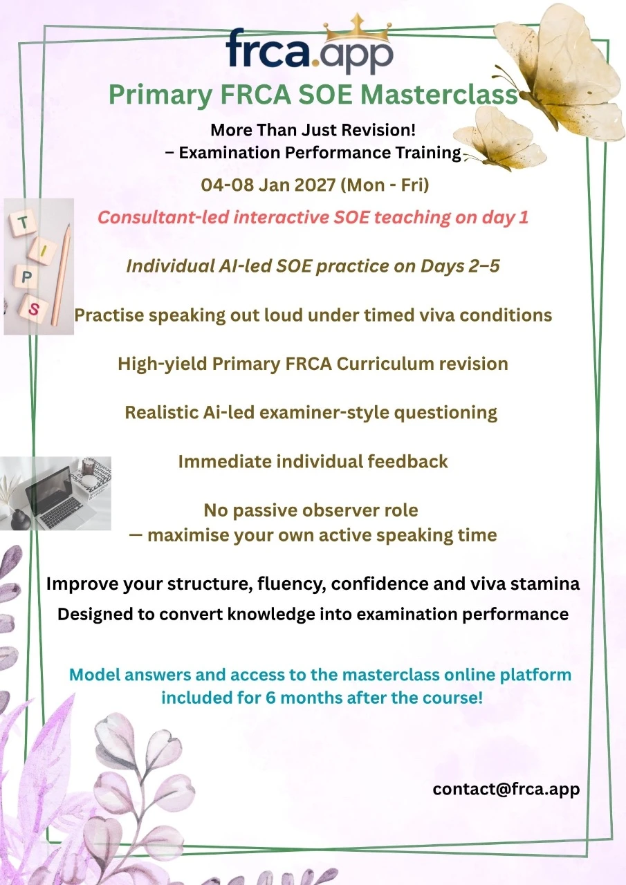 Primary FRCA SOE Masterclass | 04–08 Jan 2027 | 5-Day Online Course